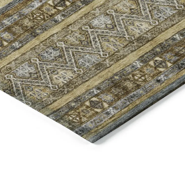 8' X 10' Brown And Gold Oriental Washable Indoor Outdoor Area Rug