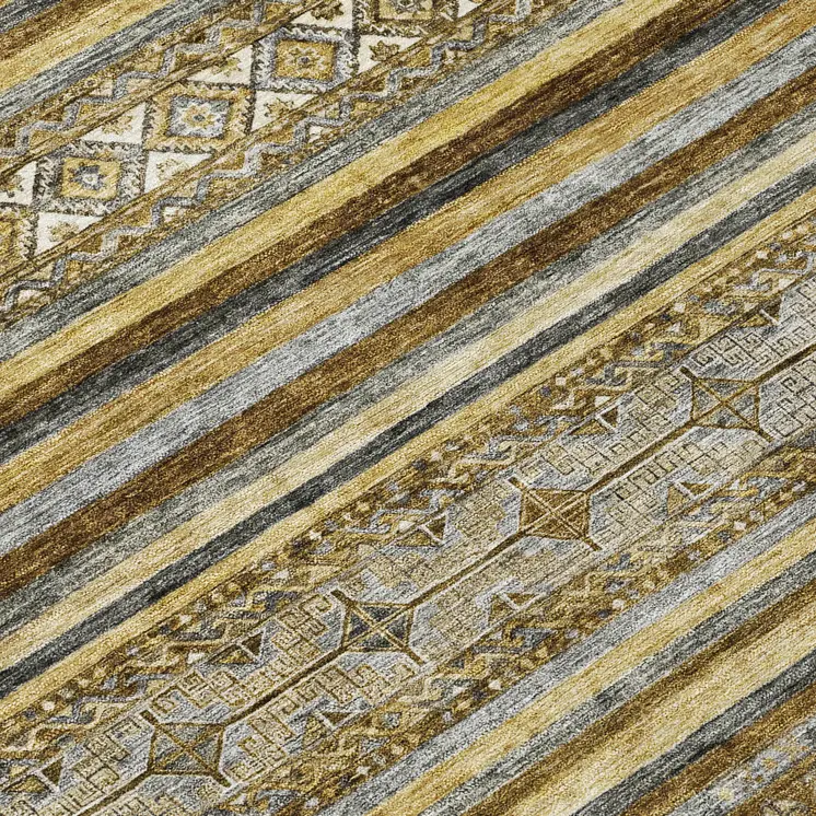 8' X 10' Brown And Gold Oriental Washable Indoor Outdoor Area Rug