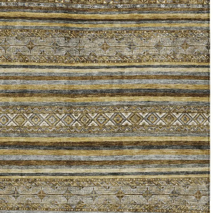 10' X 14' Brown And Gold Oriental Washable Indoor Outdoor Area Rug