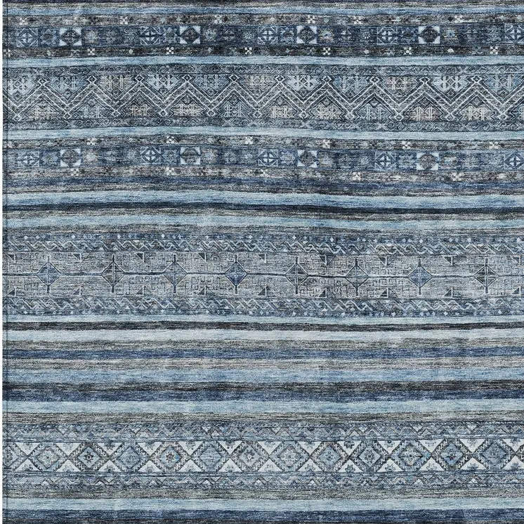 3' X 5' Blue And Gray Oriental Washable Indoor Outdoor Area Rug