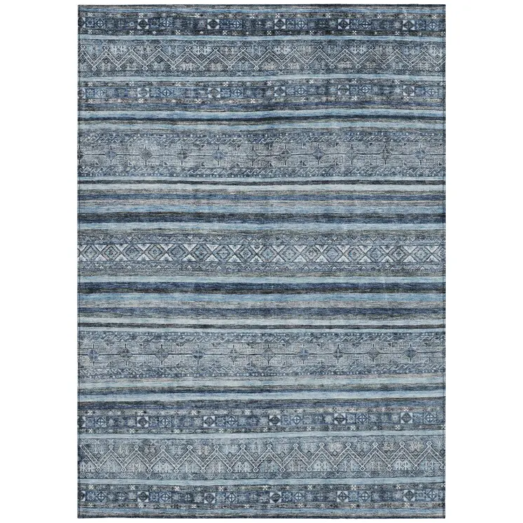 5' X 8' Blue And Gray Oriental Washable Indoor Outdoor Area Rug