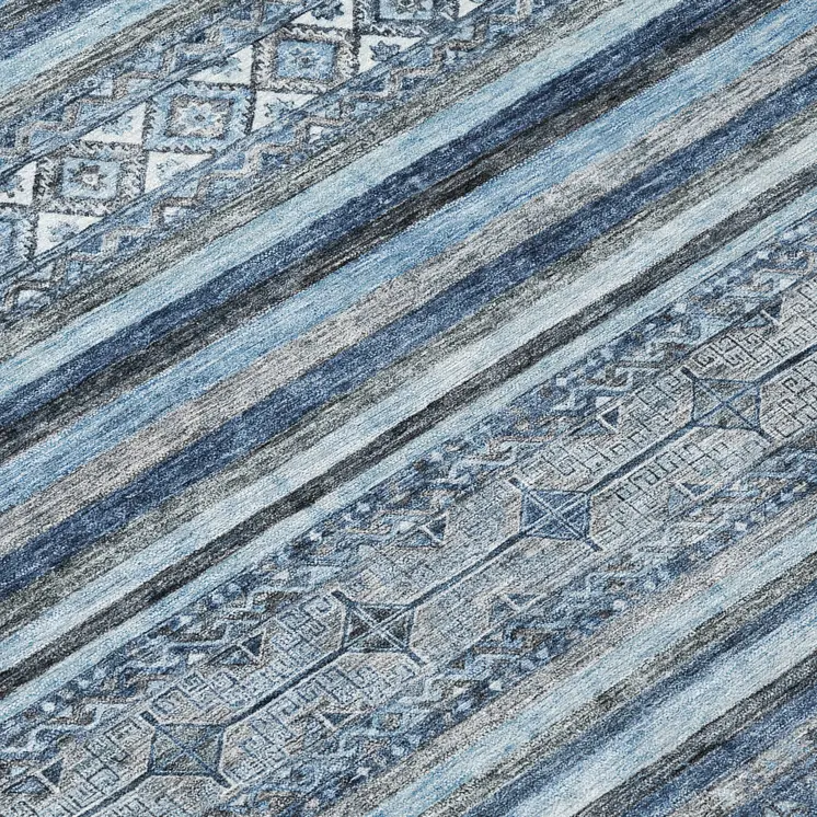 8' Blue And Gray Round Oriental Washable Indoor Outdoor Area Rug