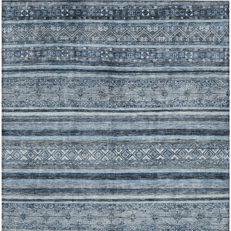 8' X 10' Blue And Gray Oriental Washable Indoor Outdoor Area Rug