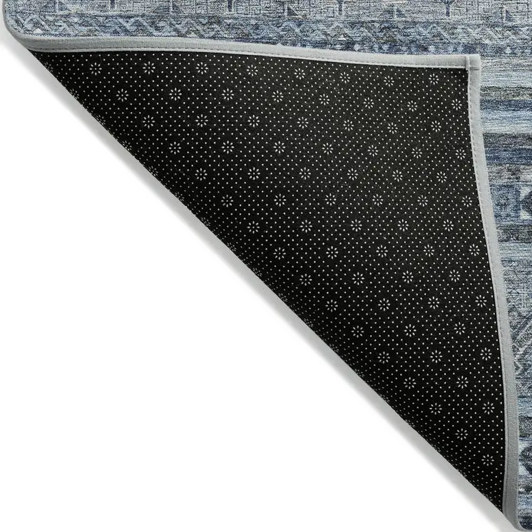 8' X 10' Blue And Gray Oriental Washable Indoor Outdoor Area Rug