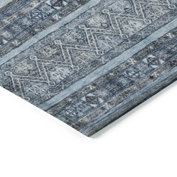 8' X 10' Blue And Gray Oriental Washable Indoor Outdoor Area Rug