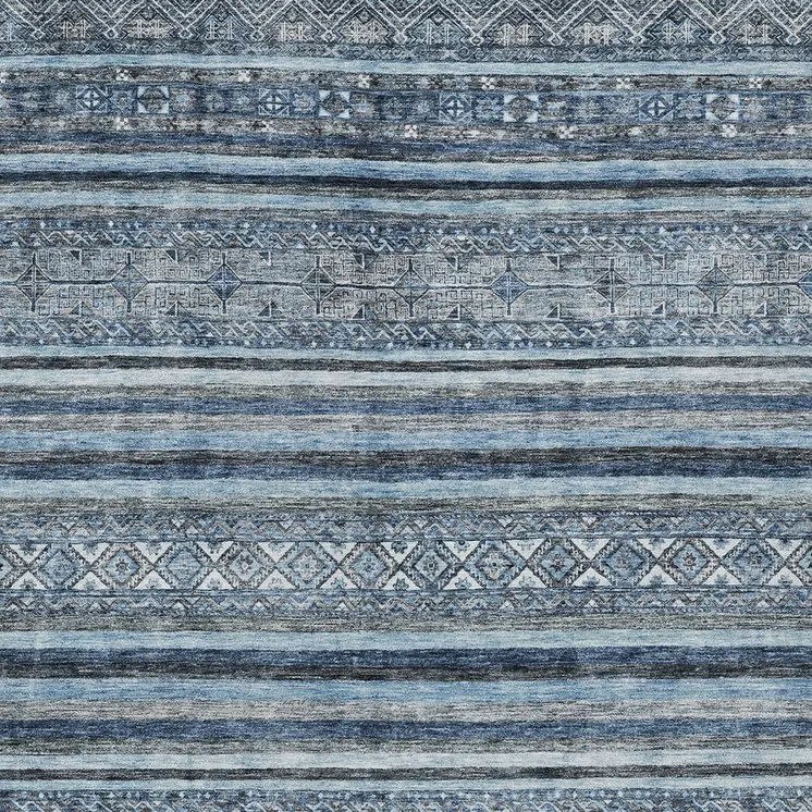8' X 10' Blue And Gray Oriental Washable Indoor Outdoor Area Rug