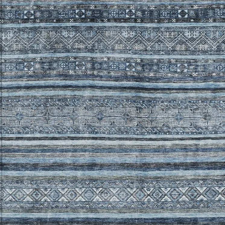 9' X 12' Blue And Gray Oriental Washable Indoor Outdoor Area Rug