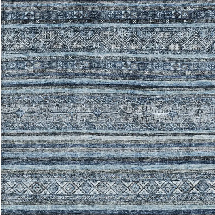 10' X 14' Blue And Gray Oriental Washable Indoor Outdoor Area Rug