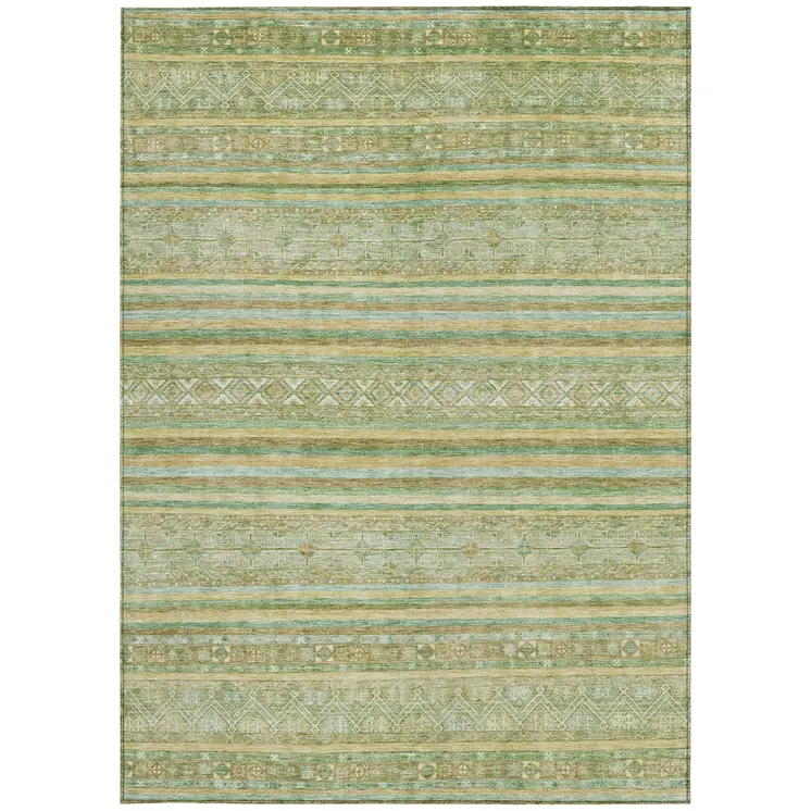 3' X 5' Green And Gold Oriental Washable Indoor Outdoor Area Rug