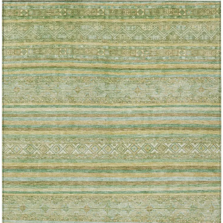 3' X 5' Green And Gold Oriental Washable Indoor Outdoor Area Rug