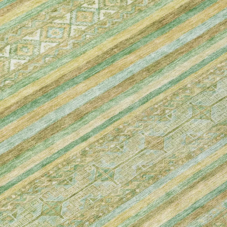 8' Green And Gold Round Oriental Washable Indoor Outdoor Area Rug