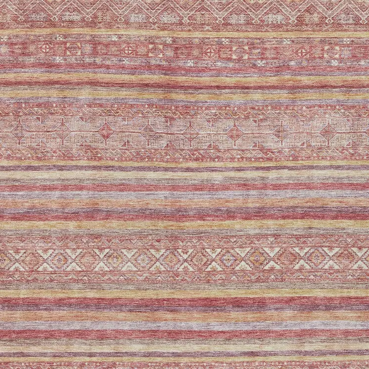 3' X 5' Rust And Coral Oriental Washable Indoor Outdoor Area Rug