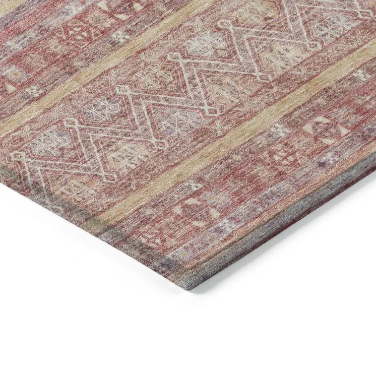 8' X 10' Rust And Coral Oriental Washable Indoor Outdoor Area Rug