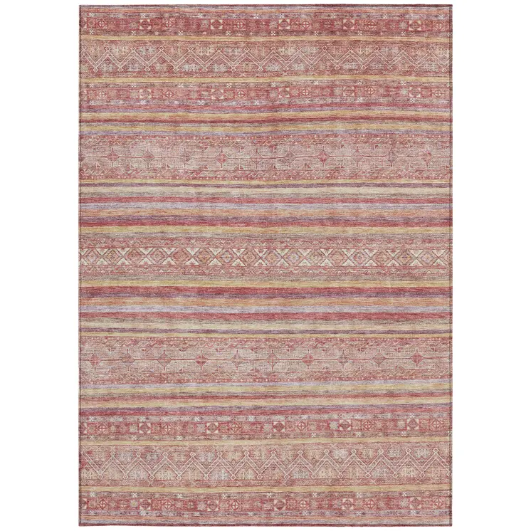 10' X 14' Rust And Coral Oriental Washable Indoor Outdoor Area Rug