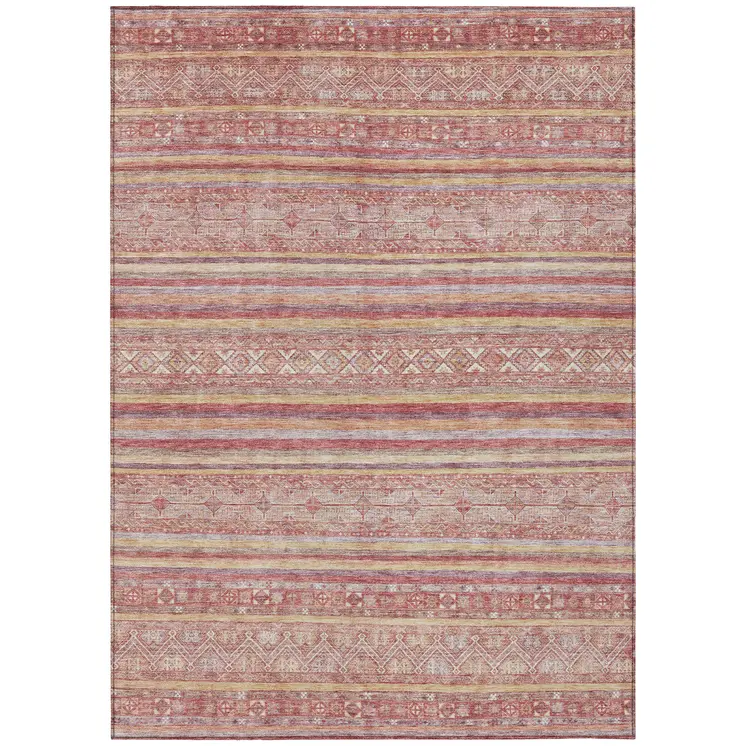 10' X 14' Rust And Coral Oriental Washable Indoor Outdoor Area Rug