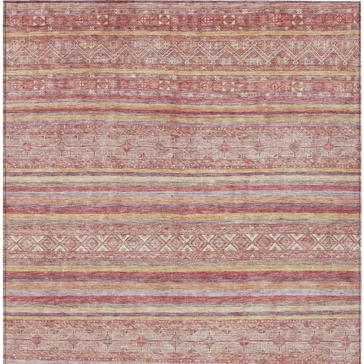 10' X 14' Rust And Coral Oriental Washable Indoor Outdoor Area Rug