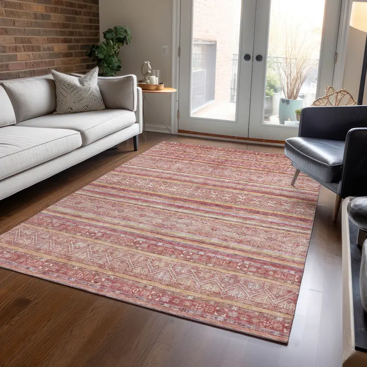 10' X 14' Rust And Coral Oriental Washable Indoor Outdoor Area Rug