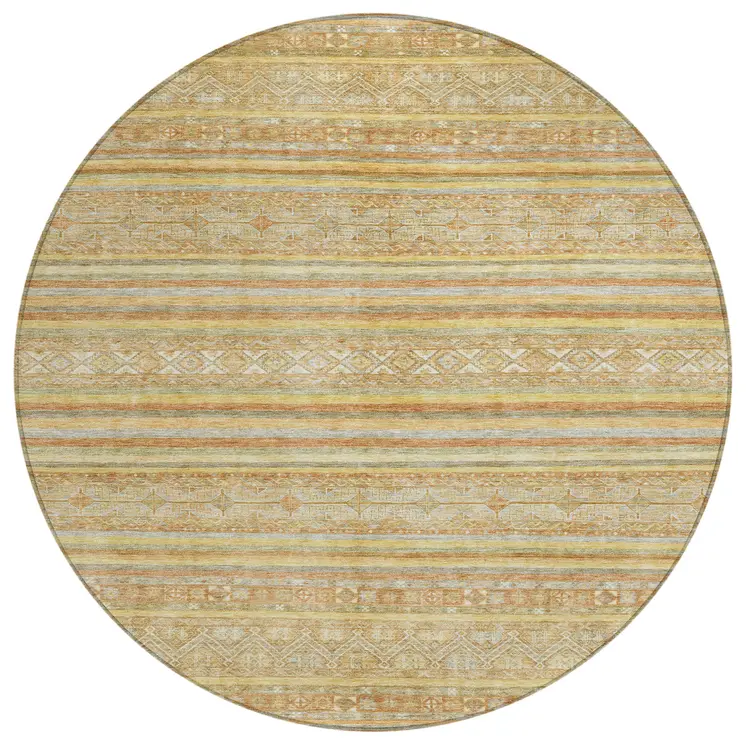 8' Wheat And Beige Round Oriental Washable Indoor Outdoor Area Rug