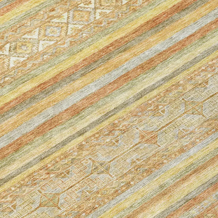 8' Wheat And Beige Round Oriental Washable Indoor Outdoor Area Rug