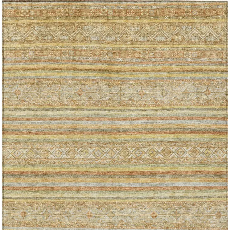 8' X 10' Wheat And Beige Oriental Washable Indoor Outdoor Area Rug