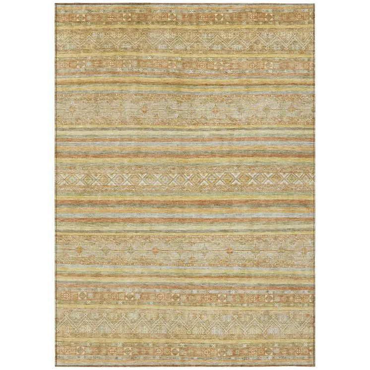 8' X 10' Wheat And Beige Oriental Washable Indoor Outdoor Area Rug