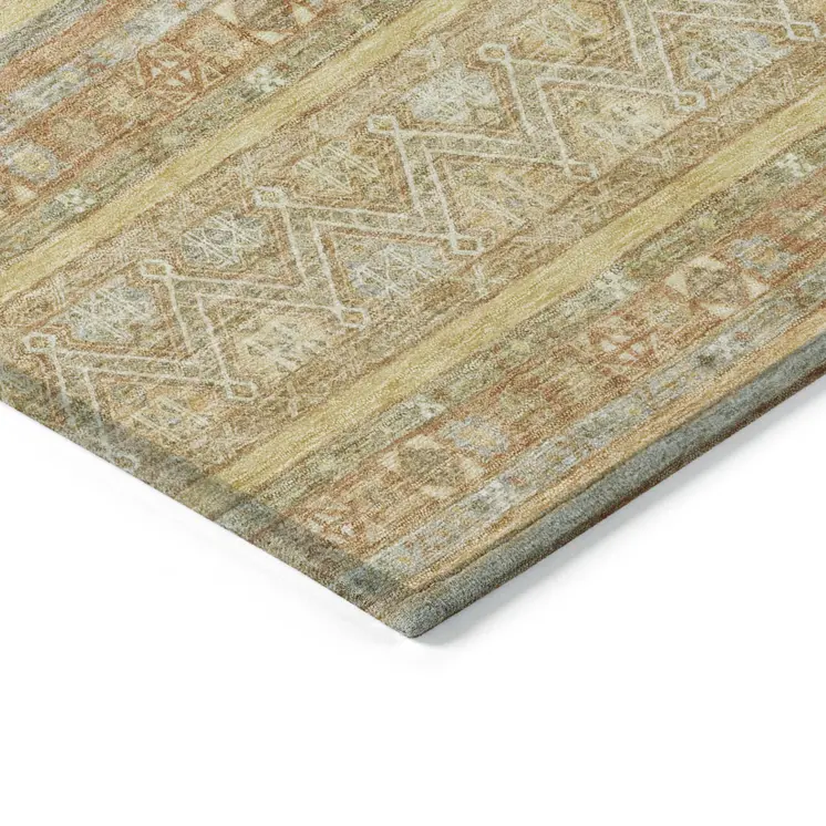 9' X 12' Wheat And Beige Oriental Washable Indoor Outdoor Area Rug