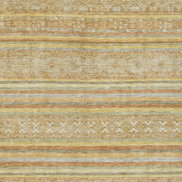 9' X 12' Wheat And Beige Oriental Washable Indoor Outdoor Area Rug