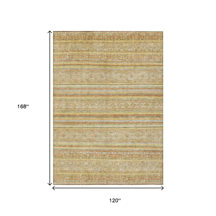 10' X 14' Wheat And Beige Oriental Washable Indoor Outdoor Area Rug