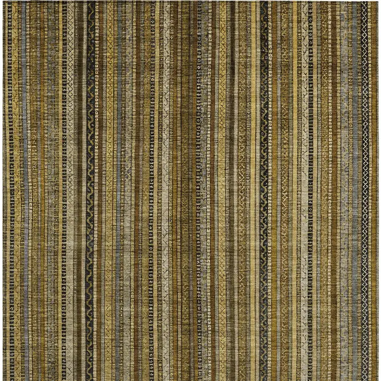 3' X 5' Brown Beige And Gold Striped Washable Indoor Outdoor Area Rug