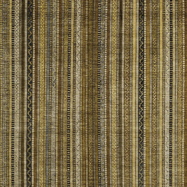 5' X 8' Brown Beige And Gold Striped Washable Indoor Outdoor Area Rug