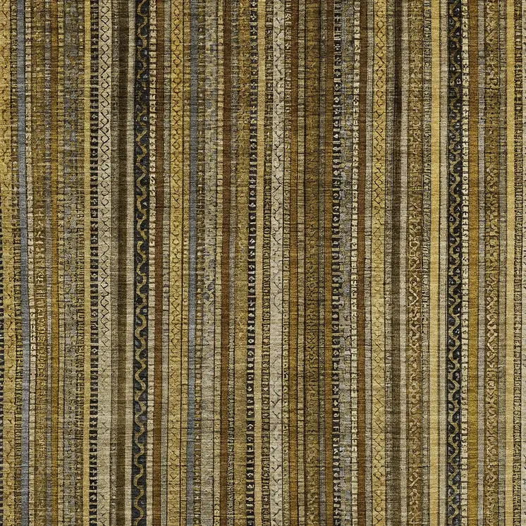 8' X 10' Brown Beige And Gold Striped Washable Indoor Outdoor Area Rug