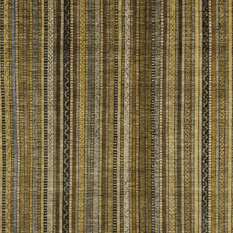 10' X 14' Brown Beige And Gold Striped Washable Indoor Outdoor Area Rug