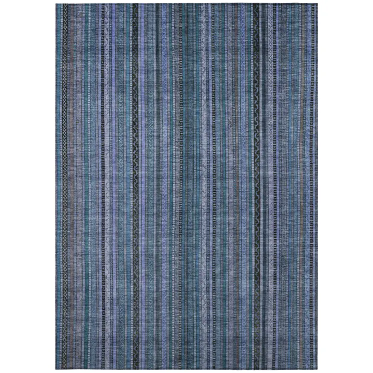5' X 8' Blue Gray And Sky Blue Striped Washable Indoor Outdoor Area Rug