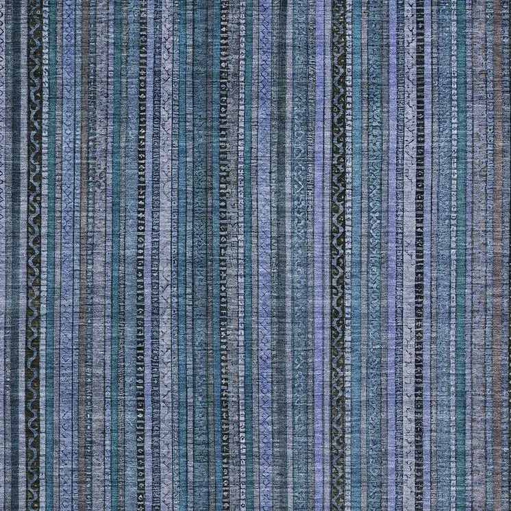 8' X 10' Blue Gray And Sky Blue Striped Washable Indoor Outdoor Area Rug