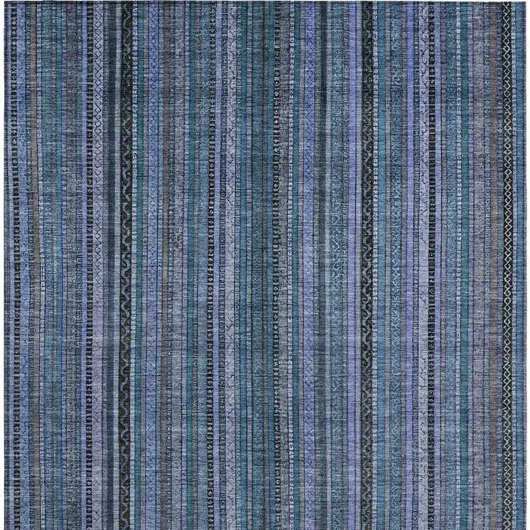 9' X 12' Blue Gray And Sky Blue Striped Washable Indoor Outdoor Area Rug