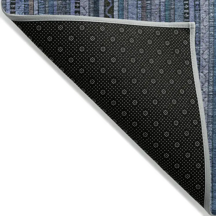 9' X 12' Blue Gray And Sky Blue Striped Washable Indoor Outdoor Area Rug
