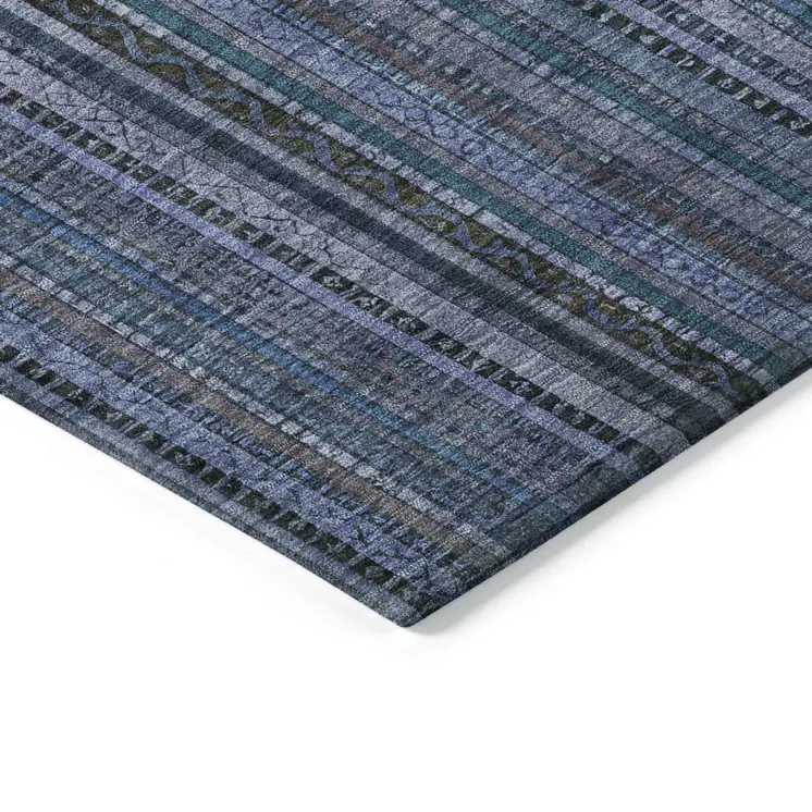 9' X 12' Blue Gray And Sky Blue Striped Washable Indoor Outdoor Area Rug