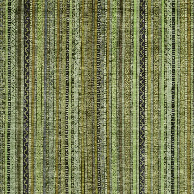 5' X 8' Green Gold And Gray Striped Washable Indoor Outdoor Area Rug