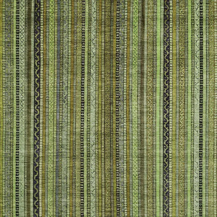 8' X 10' Green Gold And Gray Striped Washable Indoor Outdoor Area Rug