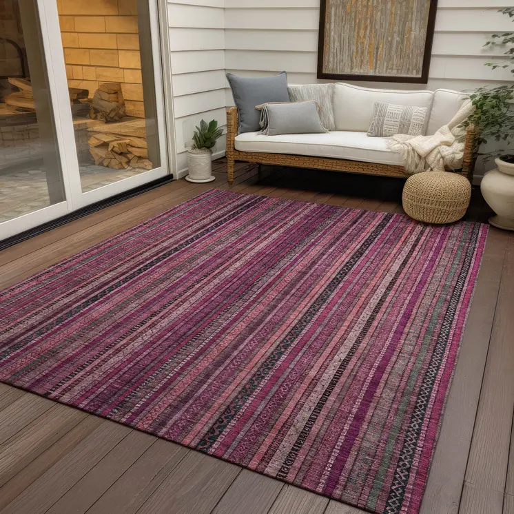 3' X 5' Pink Mauve And Blush Striped Washable Indoor Outdoor Area Rug