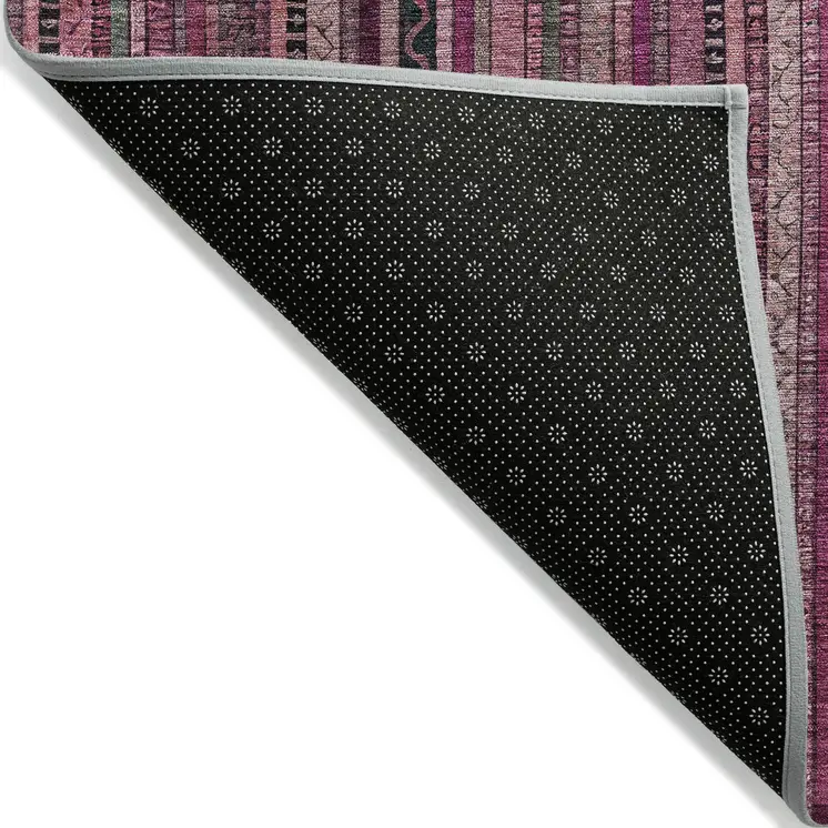3' X 5' Pink Mauve And Blush Striped Washable Indoor Outdoor Area Rug
