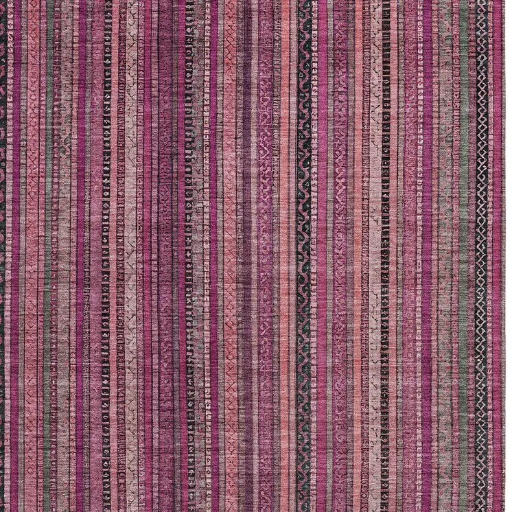 3' X 5' Pink Mauve And Blush Striped Washable Indoor Outdoor Area Rug