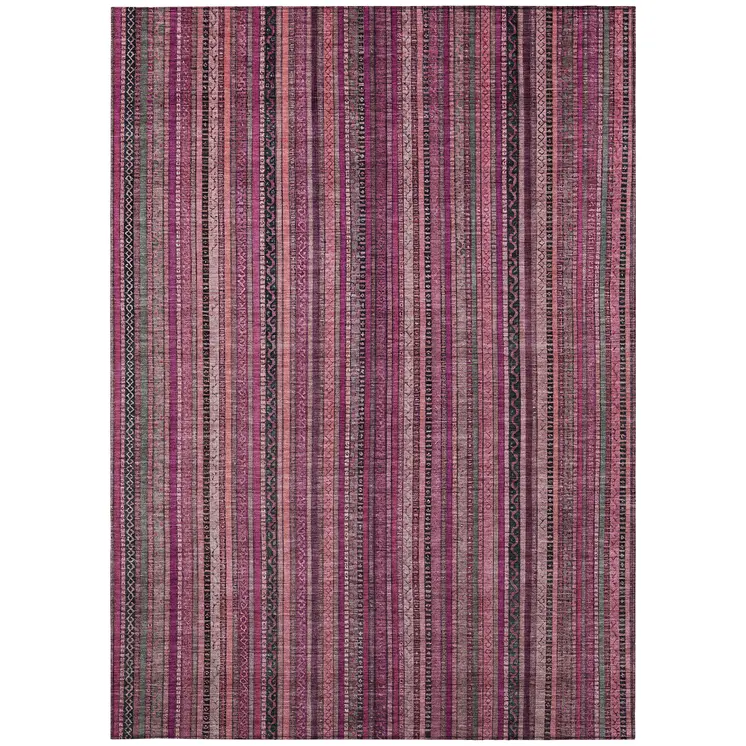 3' X 5' Pink Mauve And Blush Striped Washable Indoor Outdoor Area Rug
