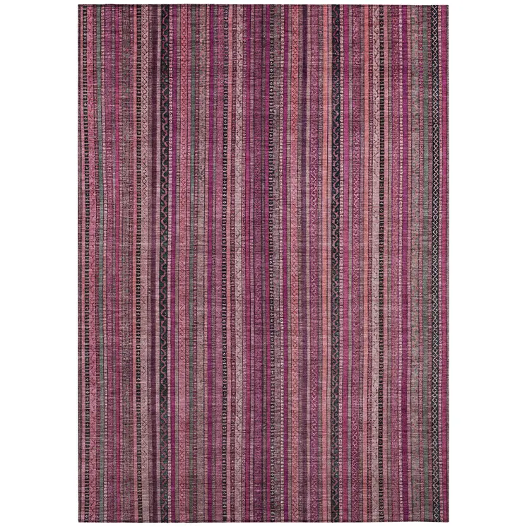 8' X 10' Pink Mauve And Blush Striped Washable Indoor Outdoor Area Rug