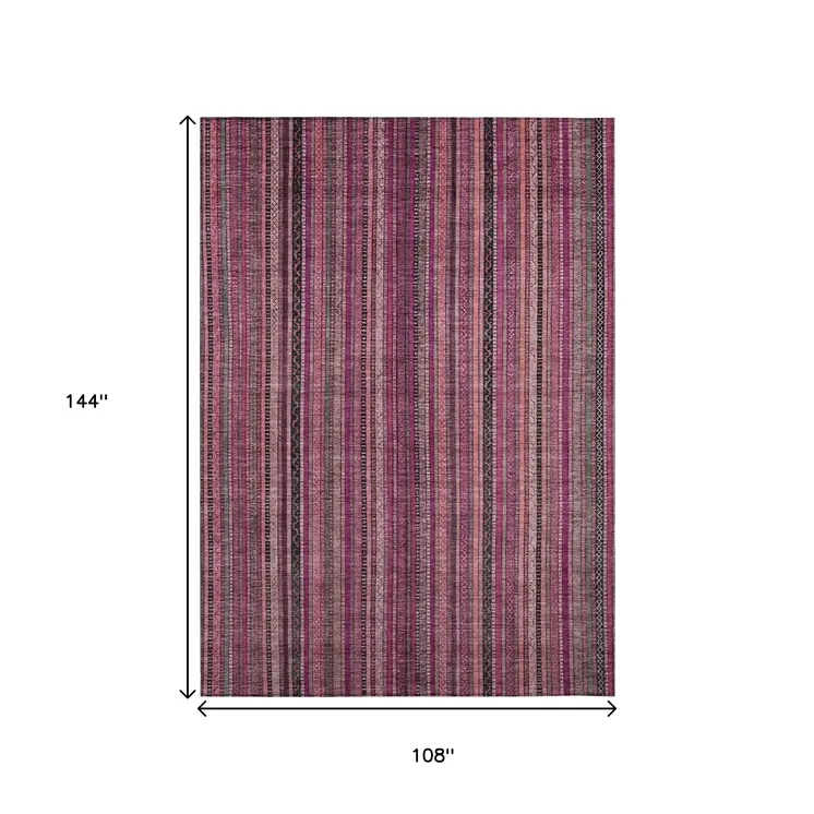 9' X 12' Pink Mauve And Blush Striped Washable Indoor Outdoor Area Rug