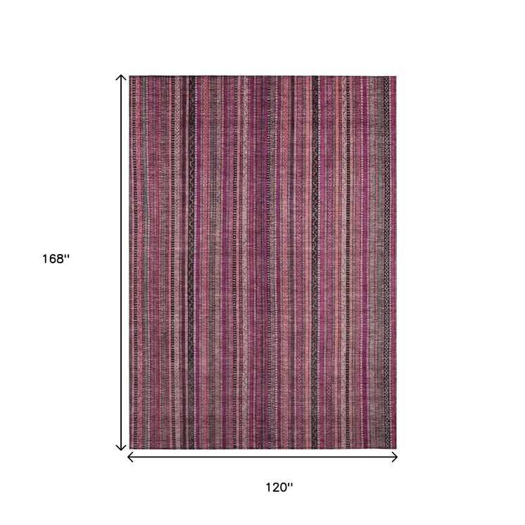 10' X 14' Pink Mauve And Blush Striped Washable Indoor Outdoor Area Rug