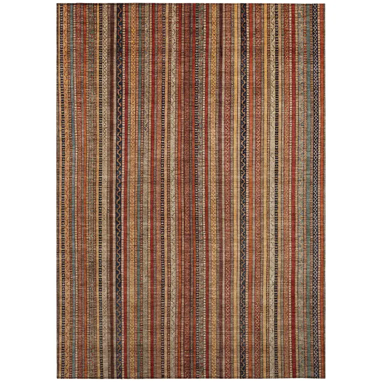 3' X 5' Rust Taupe And Gray Striped Washable Indoor Outdoor Area Rug