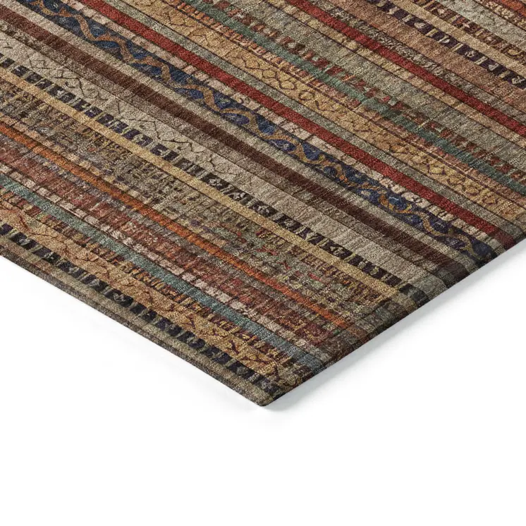 3' X 5' Rust Taupe And Gray Striped Washable Indoor Outdoor Area Rug