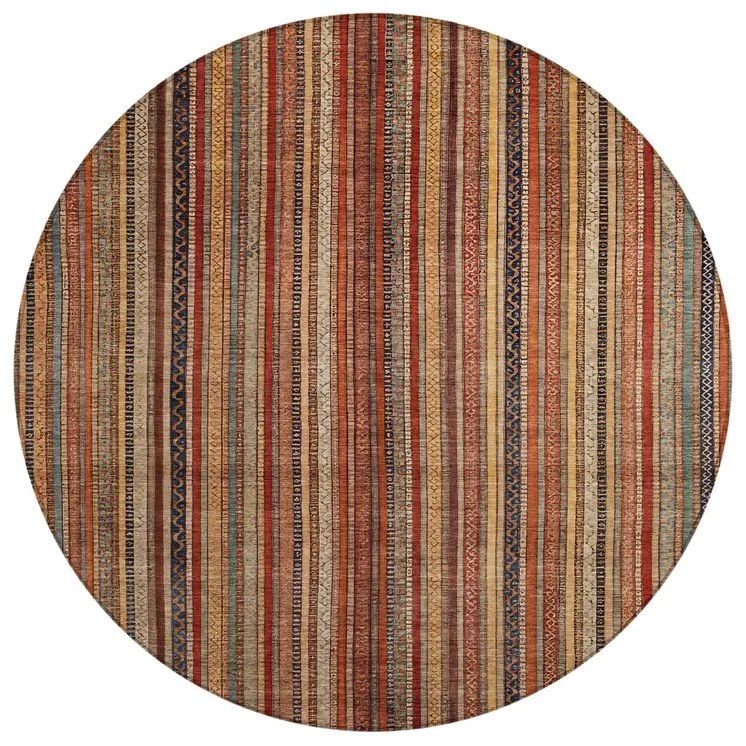 8' Rust Taupe And Gray Round Striped Washable Indoor Outdoor Area Rug