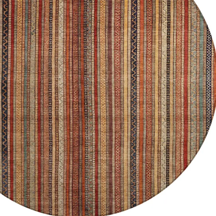 8' Rust Taupe And Gray Round Striped Washable Indoor Outdoor Area Rug